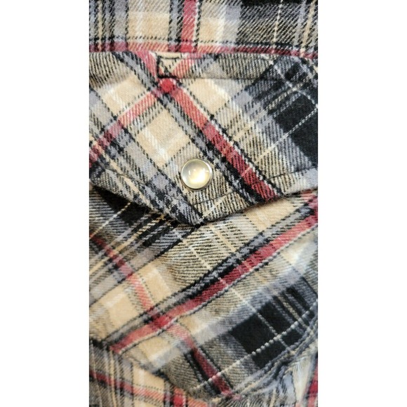Wrangler Wrancher Flannel Long Sleeve Pearl Snap Shirt - Tan/Black/Red -‎ XL - Picture 5 of 7